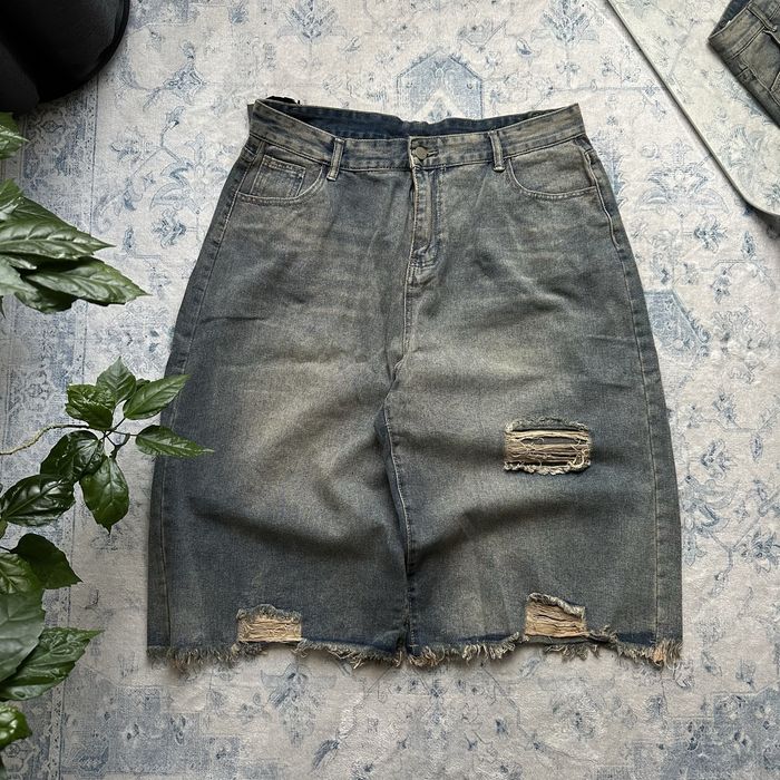 Baggy jeans jorts shorts y2k sk8 flared широкі оверсайз racer jaded london balenci bootcut washed сині довгі джинсові шорти реп беггі багги