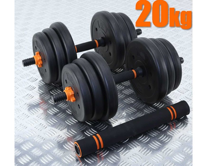 Zestaw hantle 2x bitumiczne regulowane 2x10kg ze sztangą kompozytowe