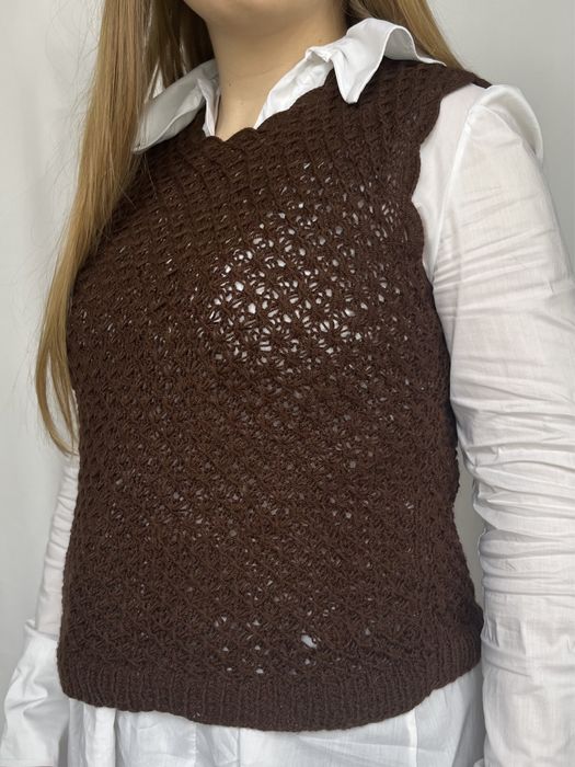 Brązowy vest robiony ręcznie bezrękawnik