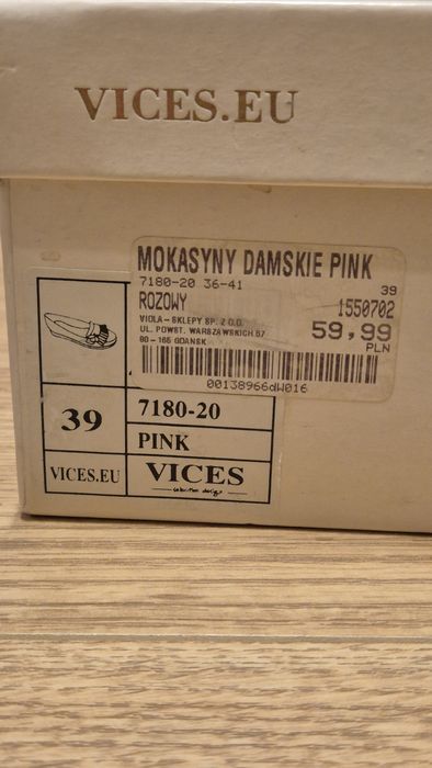 Buty różowe mokasyny zamsz Vices 39