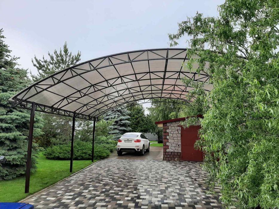 Навесы из поликарбоната, профнастила, козырьки, навес для авто