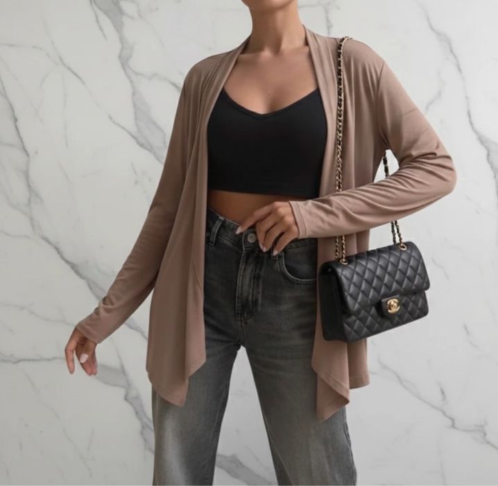 Kardigan narzutka boho damska brązowa waterfall