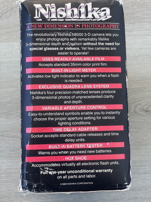 Caixa e manuais Nishika N8000 3-D 35mm Camera