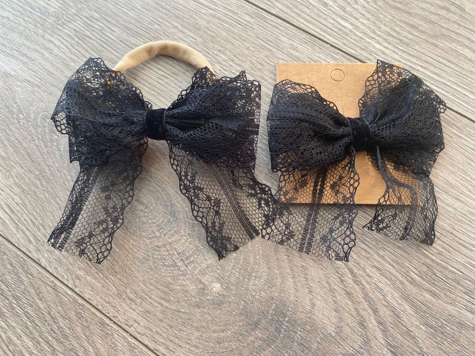 Zestaw spinka i opaska do włosowe handmade czarne kokardki