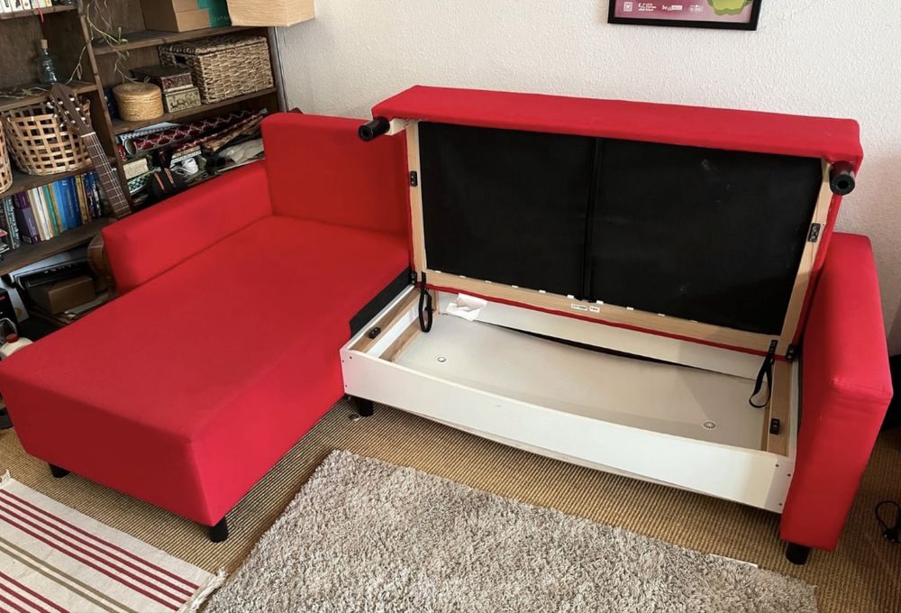 Narożnik czerwony Ikea Lugnvik z funkcją spania