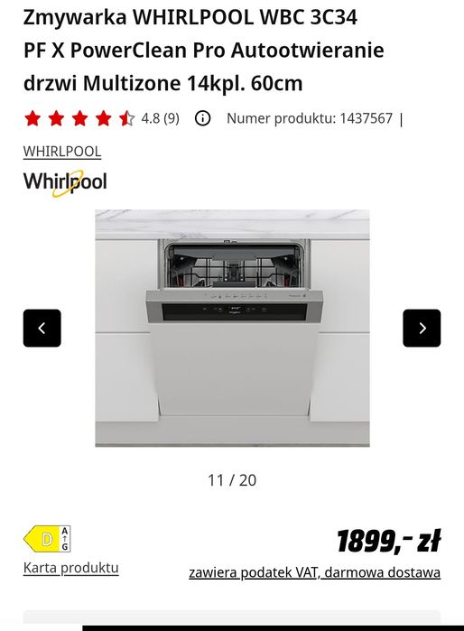 Zmywarka WHIRLPOOL WBC 3C34 pfx