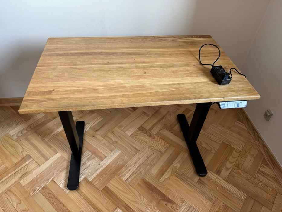 Biurko Elektryczne 100x60 | Blat z Lameli DĘBOWYCH (Lakierowany)