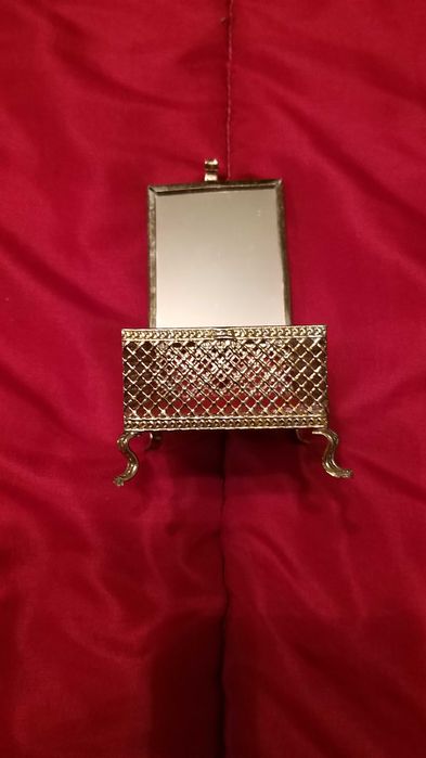 Antigo Porta Joias Em Metal E Tecido