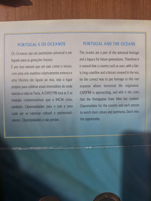 Coleção de 9 moedas "Brilliant Uncirculated" da Expo '98 de Lisboa