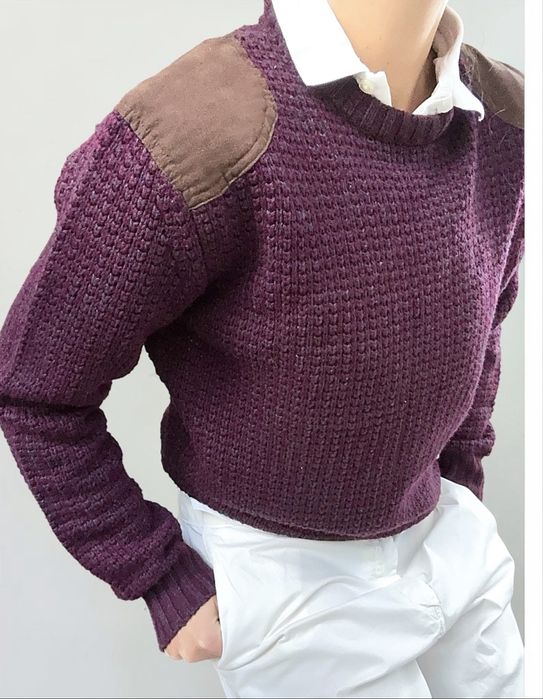 Elegancki sweter męski z łatami, rozmiar M, stan bardzo dobry