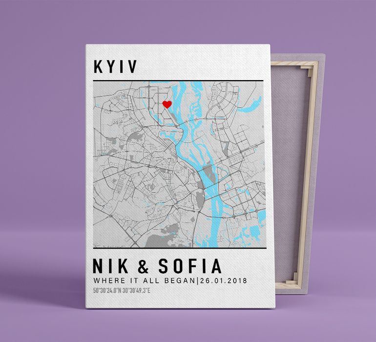 Постер с картой города Картина место встречи Подарок