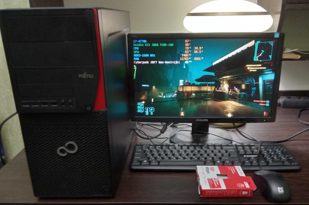 Игровой ПК(Сборка) Fujitsu+Монитор+Клавиатура+Мышь+WiFi за 200$