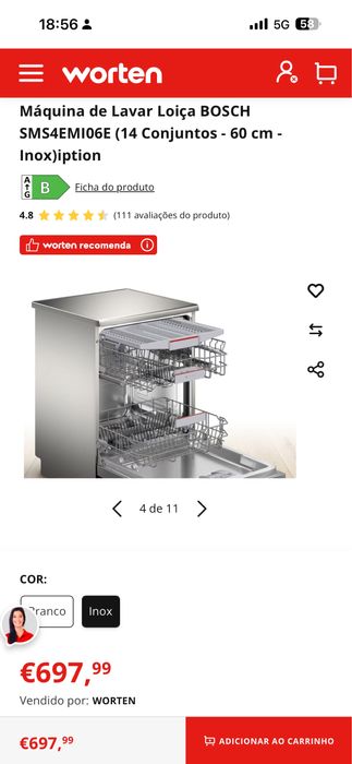 Máquina de Lavar Loiça BOSCH SMS4EMI06E (14 Conjuntos