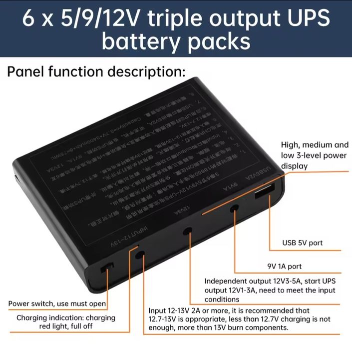 Дбж UPS 18600mah  безперебійник для роутера камери  6 батарейок 18650