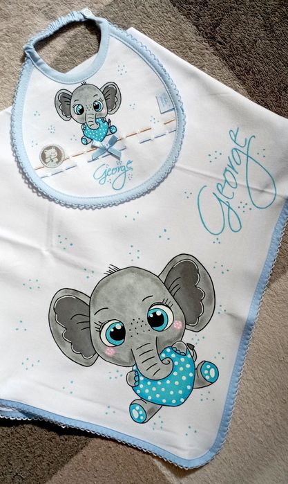 Conjunto fralda babete  pintura em tecido