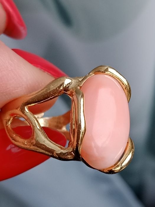 Pozlacany pierścionek 925 koralem naturalny koral pomarańczowy różowy