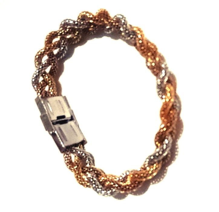 Conjunto colar tricolor e pulseira bicolor em aço