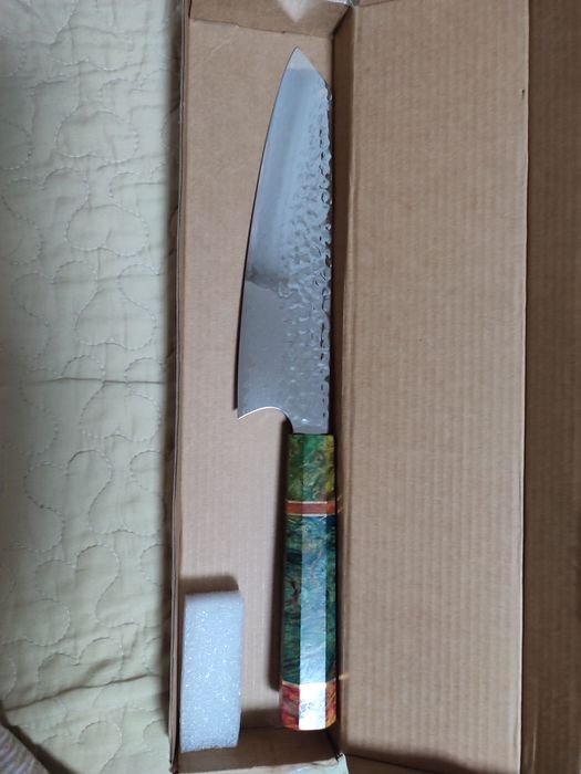 Кованый поварской нож Кирицуке японской дамасской стали 45 слоев HRC59