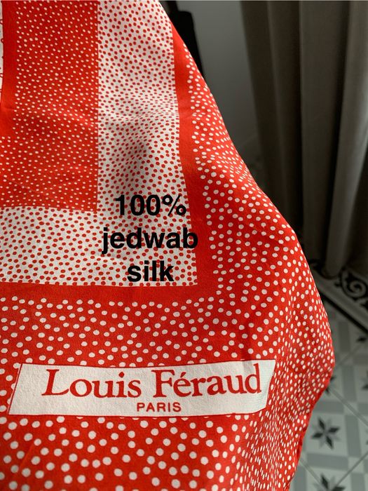 jak NOWA Louis Féraud Paris 100% jedwab recznie rolowana apaszka szal red polka dots
