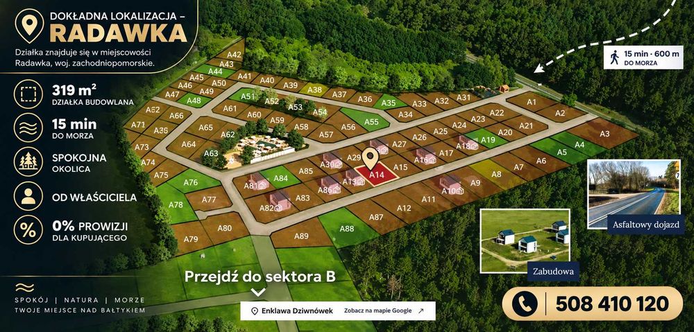 Działka inwestycyjna usługowa | Dziwnówek | 319 m² | 600 metrów do morza | Super lokalizacja - Więcej