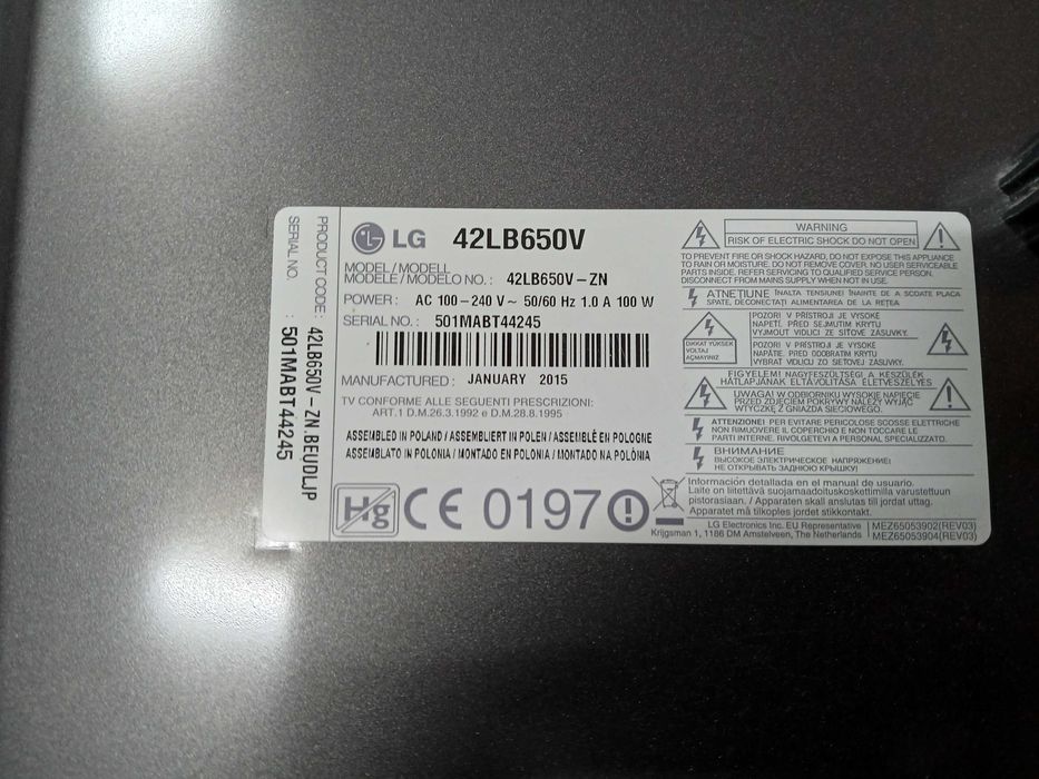PEÇAS - TV LED 42" - LG 42LB650V - com Mainboard e LED's Danificados!!