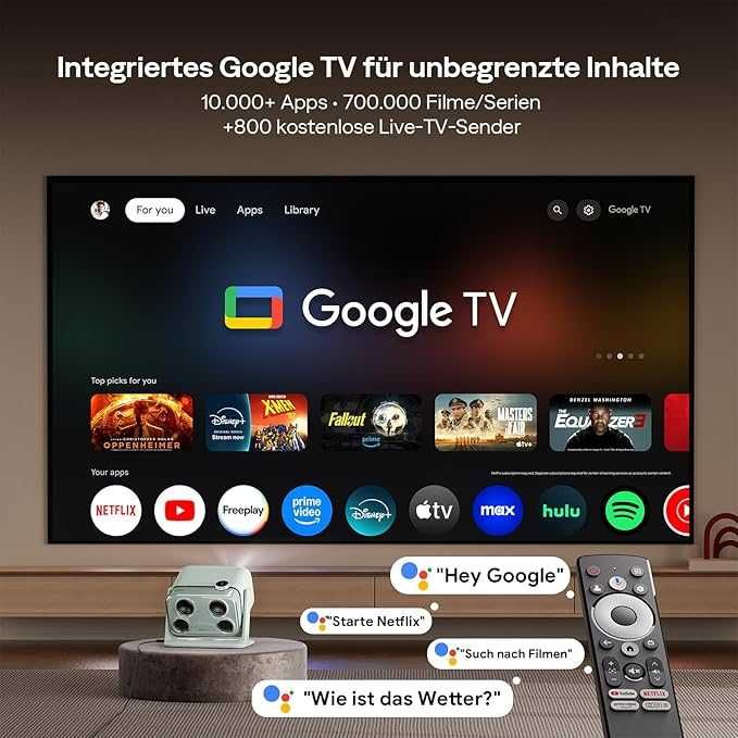 inteligentny projektor Aurzen Boom Mini 4 w 1   z Google TV, 4K