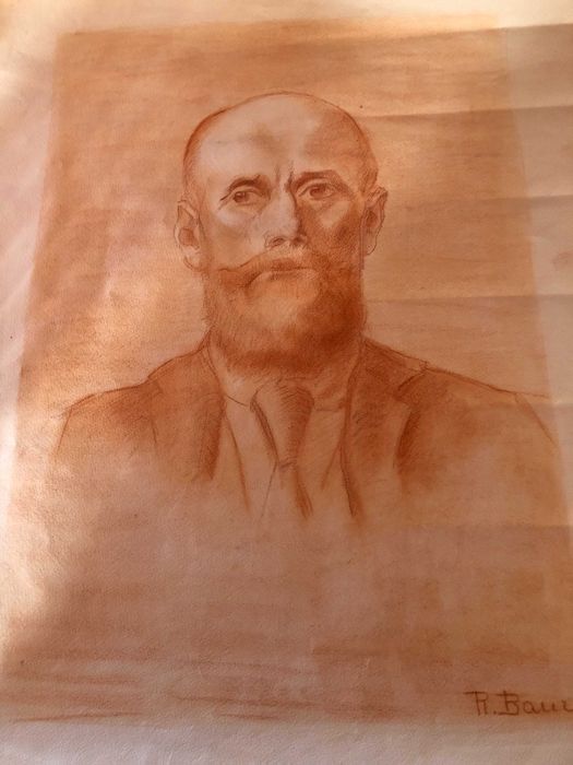 Desenho a pastel, com rosto de Senhor , do inicio do seculo XX, Suiça.