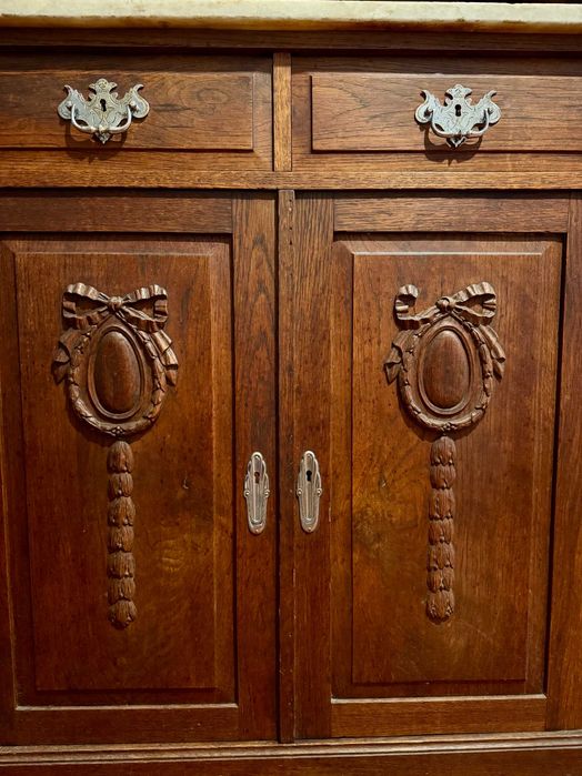 Louceiro antigo em madeira maciça com mármore e espelho