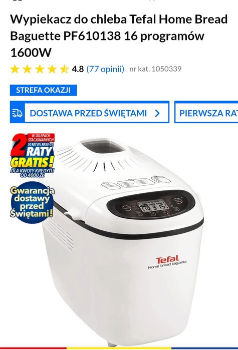 Wypiekaczkowe do chleba TEFAL gwarancja