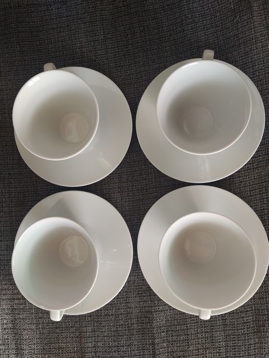 Chávenas chá com pires brancas Gato Preto 4 unid.