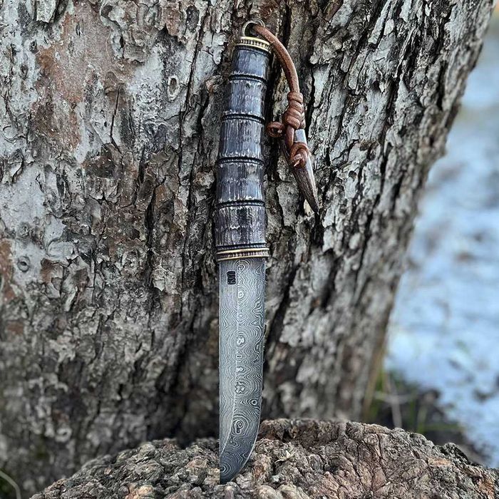 Авторский подарочный нож, дамасская сталь, рог лося