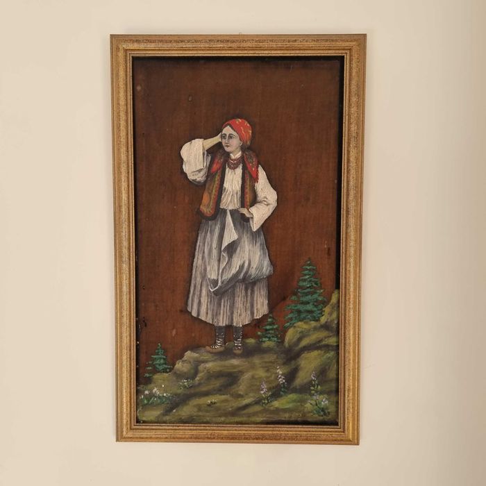 "Młoda Góralka" - przedwojenny obraz olejny na jedwabiu, 1939 r./A-3.