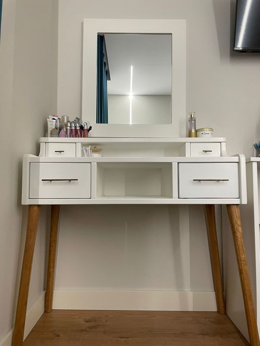 Toucador e espelho lacado branco