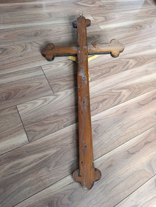 Duży stary krucyfiks drewniany 95 cm – retro / vintage okazja