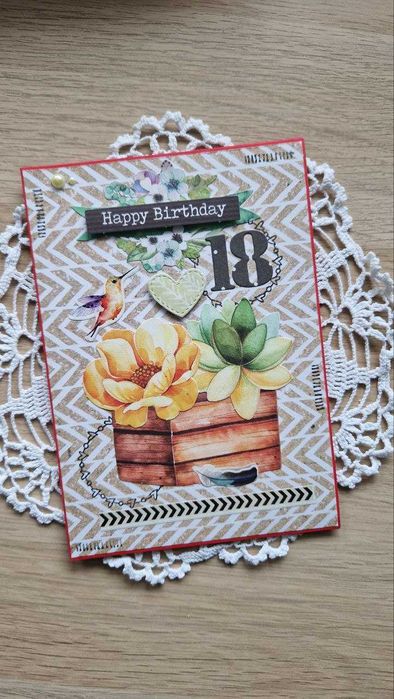 Kartka na 18 urodziny, ręcznie robiona, urodzinowa