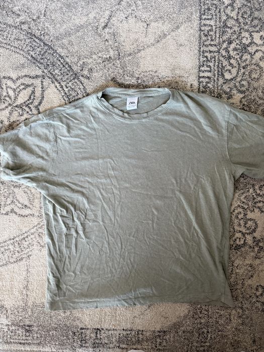 Lniana koszulka tshirt męska zielona oliwkowa Zara