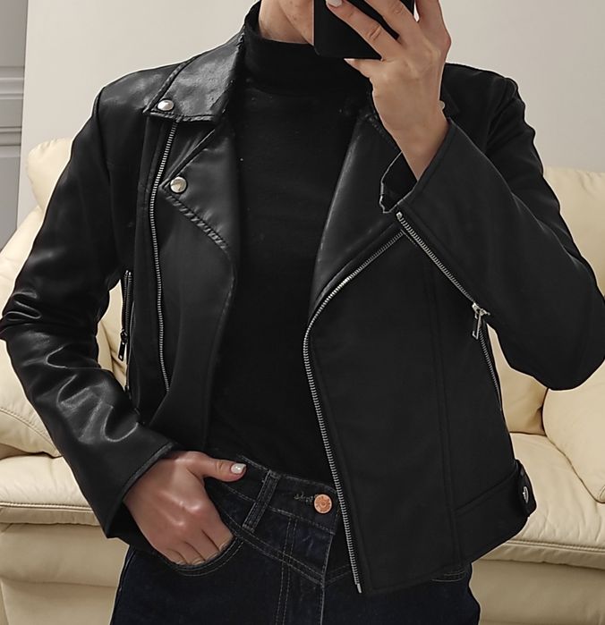 шкіряна куртка шкірянка кожанка жіноча чорна