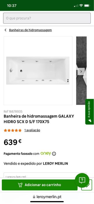 Por estrear, Banheira rect  170x75 Galaxy Hidro SCX D S/F + painel.