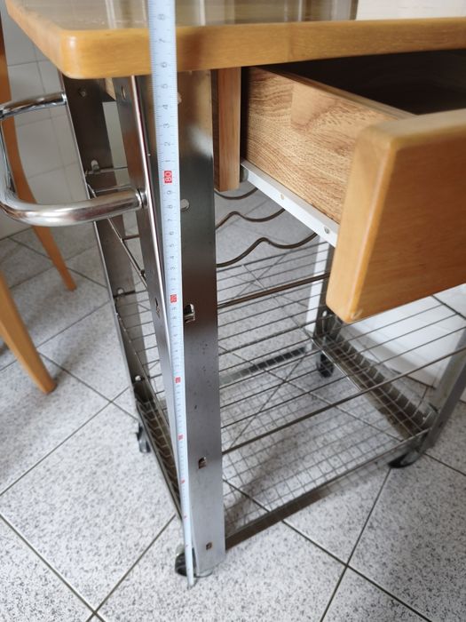 Carrinho de Cozinha / Ilha com Tampo em Madeira e Garrafeira