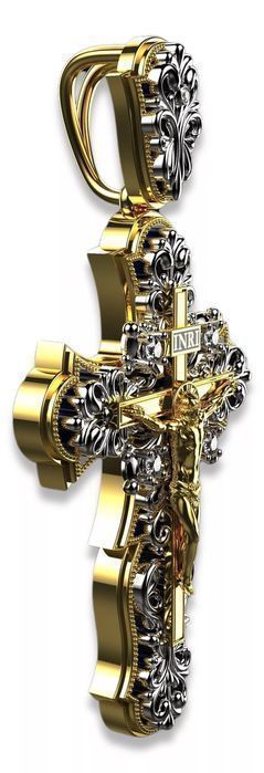 Krzyżyk prawosławny żółtego różowego 14k złota z brylantami cgoc005 W