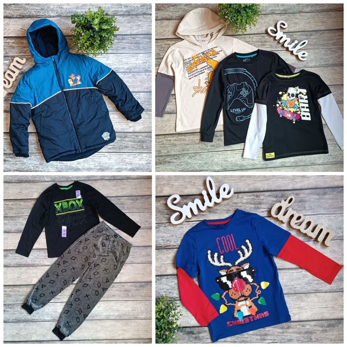 7-8р, 128р Пакет речей хлопчику Нова куртка Нова піжама реглани 4шт