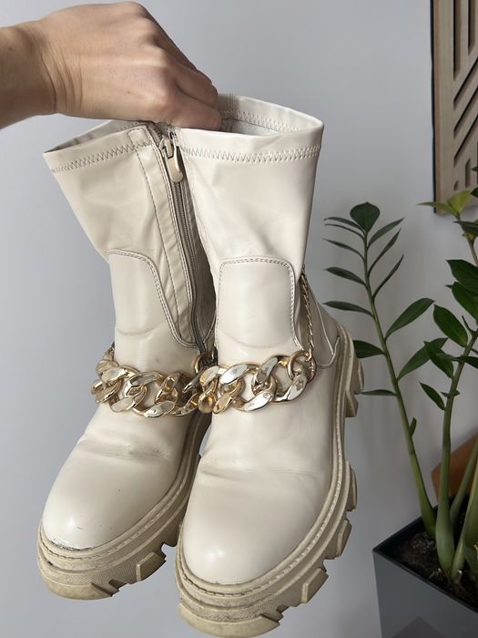 Buty botki kremowe platforma beżowe 38 dla kobiet