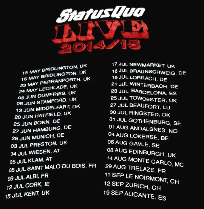 Status Quo Live 2014/2015 Футболка коллекционная