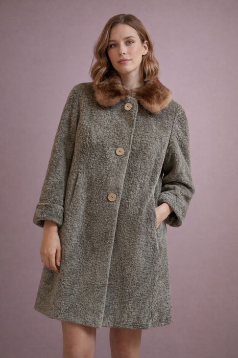 Kożuch naturalny z kolnierzem L 40 Vintage retro