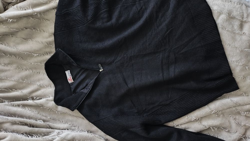 Bluza elegancka czarna L męska sweter z golfem z wełną