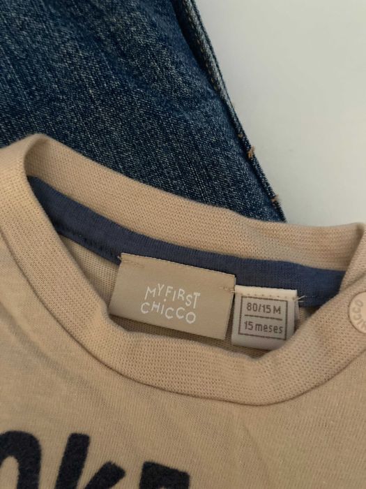 Conjunto Calças GAP e T-shirt Chicco - Tamanho 12 / 18 meses