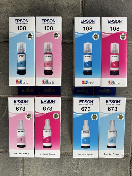 Чернила Epson 108 и 673 для шести цветных принтеров