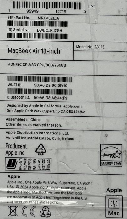 OUTLET MacBook Air 2024 M3 8/256 FV23 5 cykli