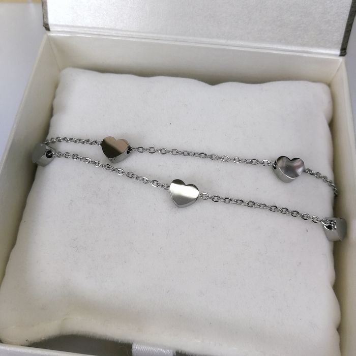 Nowa srebrna podwójna bransoletka z serduszkami
