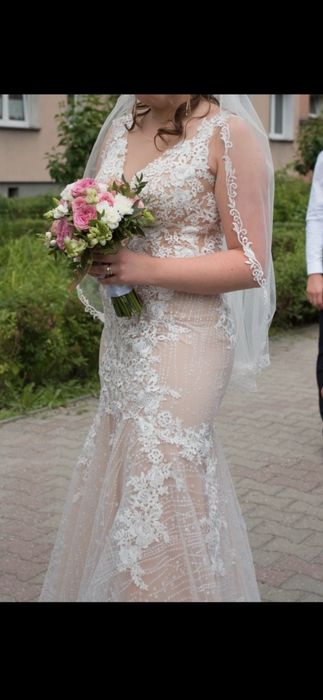 Suknia ślubna Tina Valerdi Roxy 38 40 lekka cudna tanio hit tofi ecru